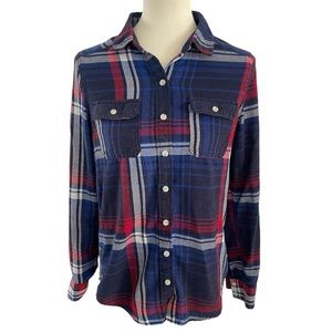 Mossimo Supply Co. Button Down Plaid Red/Blue Long‎ Sleeve Top * Size Medium